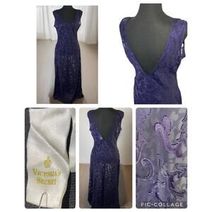 VTG Victoria’s Secret Gold Crown Label Slip Dress Deep Purple Burnout Maxi M